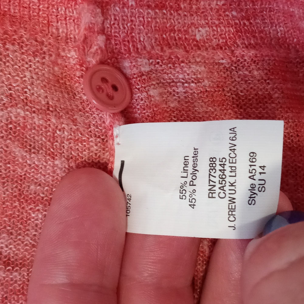 🌞J. Crew🌞 - Coral Pink Marled Linen Blend Cardigan Sweater - Picture 8 of 12
